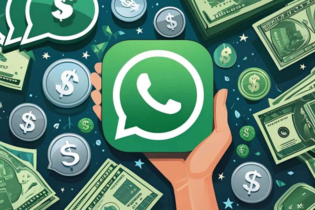WhatsApp logos surrounded by money icons