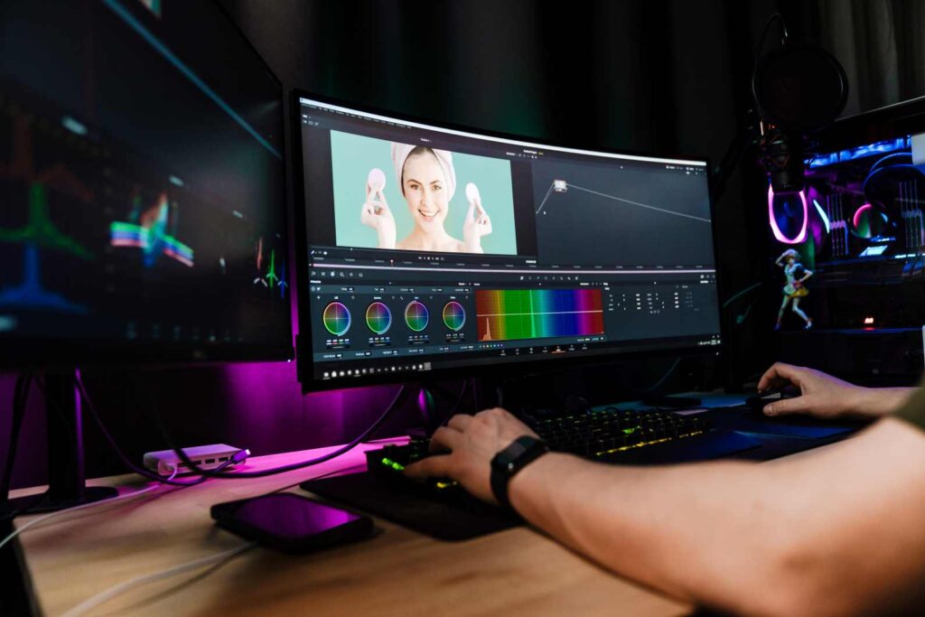 Professional video editor at work