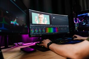 Professional video editor at work
