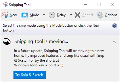 an image of the Snip & Sketch toolbar and its capture options